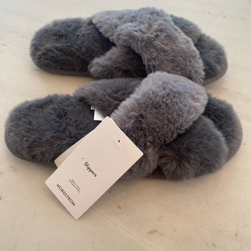 Nordstrom Charcoal Plush Slippers